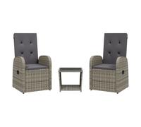 vidaXL 3 Piece Garden Dining Set with Cushions Grey Poly Rattan
