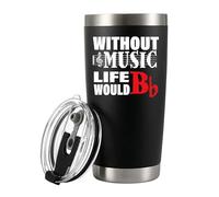Without Music Life would B Flat Vacuum Insulated Tumbler Music Teacher Gifts Musicians Choir Director Pianist Guitarist Travel Mug With Lid Straw 20 oz Black