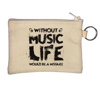 Without Music Life Would Be A Mistake Headphone Graphic Key Chain Coin Purse Beige