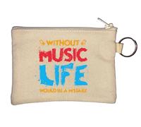 Without Music Life Would Be A Mistake Key Chain Coin Purse Beige