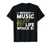 Without Music Life Would Be Flat Funny Musical Notes Pun T-Shirt
