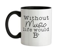 Without Music My Life Would B (Flat) - 11oz - Ceramic Two-Tone Mug for Coffee/Tea - Black/White - One Size