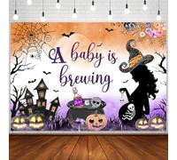 Withu A Baby is Brewing Backdrop Halloween Baby Shower Pregnant Witch Pumpkin Cobweb Haunted House Castle Gender Reveal Baby Boy Girl Newborn Party Decoration Banner Background 6x4ft