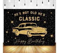Withu Black Gold Classic Car Birthday Backdrop Funny He's Not Old He's Classic Party Decorations Banner for Men Vintage Glitter Golden Car Star Nostalgia Photography Photo Props Background 7x5ft