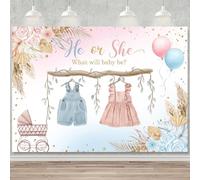 Withu Boho Gender Reveal Party Backdrop Boy or Girl Baby Shower Background Cute Clothes Pampas Grass Floral Pink Blue He or She Sign Banner Cake Table Decorations 6x4ft