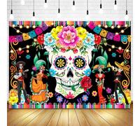 Withu Day of The Dead Backdrop Mexican Skull Marigold Flowers Colorful Theme Dia de Los Muertos Party Decorations Festival Fiesta Halloween Photo Background Banner 6x4ft