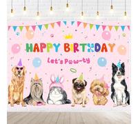 Withu Dog Cat Happy Birthday Decorations Backdrop Pink Banner Confetti Cartoon Doggy Kitten Pet Paw-ty 1st 2nd 3rd 4th 5th Birthday Portrait Photo Photography Background 6x4ft