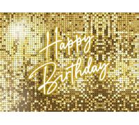 Withu Golden Flash Square Happy Birthday Backdrop for Photography Neon Glitter Gold Sequins Stars Shimmer Wall Cake Table Decorations Background Theme Bday Party Decor Banner 7x5ft
