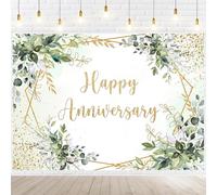 Withu Happy Anniversary Backdrop Sign Decorations Banner Sage Green Gold Photography Background Leaves Marriage Memorial 10 Years 25th 30th 40th 50th 60th Wedding Day Backdrops 7x5ft