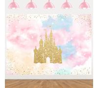 Withu Princess Castle Backdrop Girls Pink Watercolor Clouds Glitter Gold Fairytale Royal Palace Birthday Baby Shower Party Decoration Banner Photography Background Photo Props 6x4ft