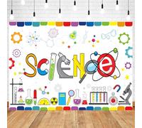 Withu Science Backdrop White Board Cartoon Chemical Equipment Experimental Study Research Subject Scene Photography Background Mad Scientist Birthday Party Decor Poster Banner 6x4ft