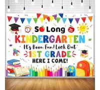 Withu So Long Kindergarten It's Been Fun Look Out 1st Grade Here I Come Backdrop Decorations Banner Colorful Kindergarten Graduation Congrats Grad Party Photography Background 6x4ft