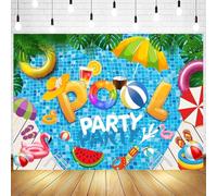 Withu Swimming Pool Party Backdrop Hello Summer Vacation Beach Swim Ring Surfboard Tropical Palm Tree Flowers Decorations Banner Birthday Prom Photography Photoshoot Background 6x4ft