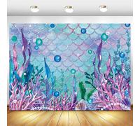 Withu Under The Sea Blue Purple Ocean Backdrop Seaweed Pearl Seabed Glitter Mermaid Scales Decoration Banner Boys Girls Baby Shower Birthday Party Photography Background 6x4ft