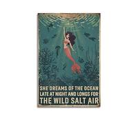 WITIN Vintage Poster Retro She Dreams Of The Ocean Mermaid Decorative Canvas Family Bedroom Picture Painting 12x18inch(30x45cm)