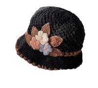 WitmAn French thickened women's flower knitted hat, knitted crochet flower hat winter warm windproof hat (black)
