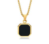 WitmAn Gold Black Onyx Pendant Necklace,Healing Crystal Necklace, Black Stone Pendant for Mens Womens,Adjustable Rope Necklace (Gold)