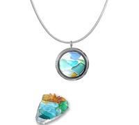 WitmAn Sea glass necklace, sea glass jewelry, sea glass round frame pendant necklace (silver)