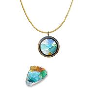WitmAn Sea Glass Necklace, Sea Glass Round Frame Pendant (Gold) for Women Beach Lovers, Unisex, Contemporary Style, 50cm Chain Length