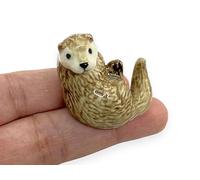 WitnyStore 1¼" Curled Eurasian River Otter Ceramic Figurine for Terrarium Decoration Collectible Statue for Adult Collectors Handcrafted Porcelain Ornament Sculpture Home Room Tabletop Decor