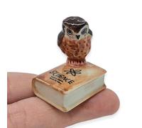 WitnyStore 1⅜" High Brown Owl On Book Figurine - Hand Made Painted Ceramic Owls Owlet Nocturnal Birds Porcelain Decorative Collectible Figure Décor Gifts for Adult Collectors