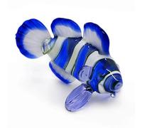 WitnyStore 3" Blue White Clownfish Figurine - Miniature Hand Blown Glass Animal Colorful Striped Clown Fish Anemonefish Marine Sea Life Ocean Crystal Decorative Collectible Figurines Décor Gifts