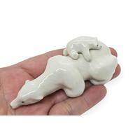 WitnyStore 3½" Long Polar Bear Mother and Child Figurines - Collectible Animal Art - Miniature Hand Made and Painted Ceramic Porcelain Clay Pottery Earthenware Ursine Table Decor Gift and Souvenir