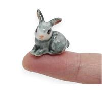 WitnyStore ¾ Inch Grey Crouch Rabbit Ceramic Figurine for Terrarium Decoration Collectible Statue for Adult Collectors Handcrafted Porcelain Ornament Sculpture Home Room Tabletop Decor