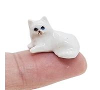 WitnyStore ⅞ Inch White Persian Angora Longhair Cat Lying Ceramic Figurine Terrarium Decoration Collectible Statue for Adult Collectors Handcrafted Porcelain Sculpture Home Room Tabletop Decor