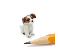 WitnyStore ¾" Long Sitting Jack Russell Terrier Ceramic Figurine - Tiny Miniature Dog Puppy Figurine Hand Made Painted Porcelain Clay Pottery Collectible Decor Gift