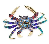 WitnyStore Small 6" Long Blue Red Gold Dotted Crab Figurine - Miniature Hand Blown Painted Glass Crabs Crustacean Colorful Multicolor Crystal Sea Animals Decorative Collectible Figurines Décor Gifts