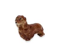 WitnyStore Tiny 1¾" Brown Standing Long-haired Dachshund Wiener German Dog Figurine - Miniature Hand Made Ceramic Dogs Puppy Hound Canine Animal Cute Porcelain Decorative Collectible Figure Décor Gift