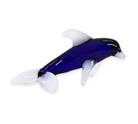 WitnyStore Tiny 1⅜" Dark Blue White Dolphin Bend Tail Figurine - Miniature Hand Blown Glass Dolphins Porpoises Marine Mammal Aquatic Sea Animals Fish Crystal Decorative Collectible Figure Décor Gifts