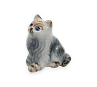 WitnyStore Tiny 1" Gray White Brown Persian Longhair Cat Sitting Figurine - Miniature Hand Made Painted Ceramic Cats Kitten Feline Animals Cute Porcelain Decorative Collectible Figurines Décor Gifts