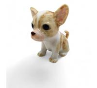 WitnyStore Tiny 1¾" High Sitting Chihuahua Dog Figurine - Miniature Hand Made Painted Ceramic Figurines Canine Domestic Pet Animals Dogs Puppy Porcelain Clay Pottery Decorative Collectibles Gifts