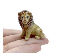 WitnyStore Tiny 1¾" Lion Brown Sitting Figurine - Miniature Hand Made Ceramic Panthera Wild Cats Lion Tigers Jaguar Leopard Panther Animal Porcelain Decorative Collectible Figure Décor Gifts