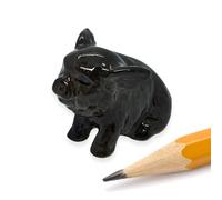 WitnyStore Tiny 1⅛" Long Black Sitting Baby Pig Figurine - Miniature Hand Made Painted Ceramic Pigs Swine Hog Piglet Livestock Farm Animals Cute Porcelain Decorative Collectible Figurines Décor Gifts