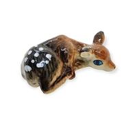 WitnyStore Tiny 1¾" Long Brown Lying Down Fawn Baby Deer Figurine - Miniature Hand Made Painted Ceramic Animals Stag Hart Buck Doe Reindeer Porcelain Decorative Collectible Figurines Décor Gifts