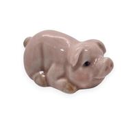 WitnyStore Tiny 1⅛" Pink Crouching Smiling Pig Figurine - Miniature Hand Made Ceramic Pigs Swine Hog Piglet Livestock Farm Animals Cute Porcelain Decorative Figure Collectible Figurines Décor Gifts