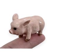 WitnyStore Tiny 1¼" Pink Standing Chubby Baby Pig Figurine - Miniature Hand Made Painted Ceramic Pigs Swine Hog Piglet Livestock Farm Animal Cute Porcelain Decorative Collectible Figurines Décor Gifts