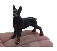 WitnyStore Tiny 2" Black Brown Standing Doberman Pinscher Dog Figurine - Miniature Hand Made Painted Ceramic Dogs Puppy Hound Canine Animals Cute Porcelain Decorative Collectible Figures Décor Gifts