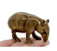 WitnyStore Tiny 2¼" Brown Mountain Woolly Tapir Figurine - Miniature Hand Made Painted Ceramic Exotic Wildlife Wild Mammal Animals Porcelain Decorative Figures Collectible Figurines Home Décor Gifts