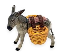 WitnyStore Tiny 2¾" Carry Basket Donkey - Miniature Hand Made Ceramic Donkeys Burro Foal Mule Livestock Domesticated Farm Animals Cute Porcelain Decorative Figures Collectible Figurines Décor Gifts