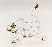WitnyStore Tiny 2" Clear Gold Charging Bull Figurine - Miniature Hand Blown Glass Bulls Ox Oxen Bovid Bovine Cattle Farm Animals Small Crystal Decorative Figures Collectible Figurines Home Décor Gifts
