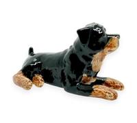 WitnyStore Tiny 2" High Rottweiler Dog Sitting Figurine - Miniature Handmade Painted Ceramic Figurines Pet Animals Dogs Puppy Porcelain Decorative Collectibles Figurines Décor Gifts
