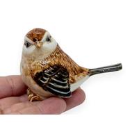 WitnyStore Tiny 2" High Sparrows Bird Stand to The Left Figurine - Miniature Hand Made Painted Ceramic Brown Eurasian Sparrows Birds Animals Porcelain Decorative Collectible Figurines Décor Gift