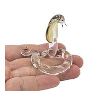 WitnyStore Tiny 2¼" Long Clear Gold Spreading Hood Glass Cobra Snake Figurine - Collectible Animal Art - Colored Hand Blown Painted Glass Miniature Table Decor Crystal Serpent Reptile Gifts Souvenirs
