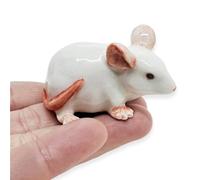 WitnyStore Tiny 2" White Mouse Crouching Look Right Figurine - Miniature Hand Made Painted Ceramic Mice Rat Shrew Rodent Small Porcelain Animals Cute Decorative Collectible Figures Home Décor Gifts