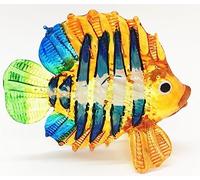 WitnyStore Tiny 2¾" Yellow Blue Regal Angelfish Angel Fish Figurine - Miniature Hand Blown Glass Saltwater Sea Fishes Marine Animal Colorful Crystal Decorative Figure Collectible Figurines Décor Gifts
