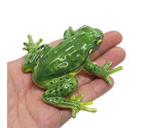 WitnyStore Tiny 3½" Green Yellow Frog Figurine - Miniature Hand Made Painted Ceramic Frogs Toads Amphibian Animals Colorful Porcelain Decorative Collectible Figures Souvenir Décor Gifts